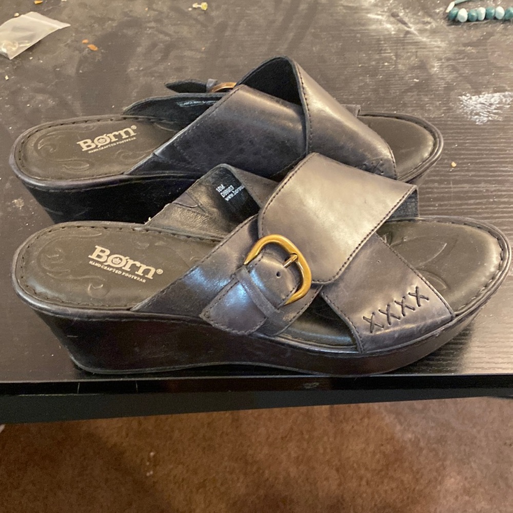 Born Black Leather High Heel Sandals